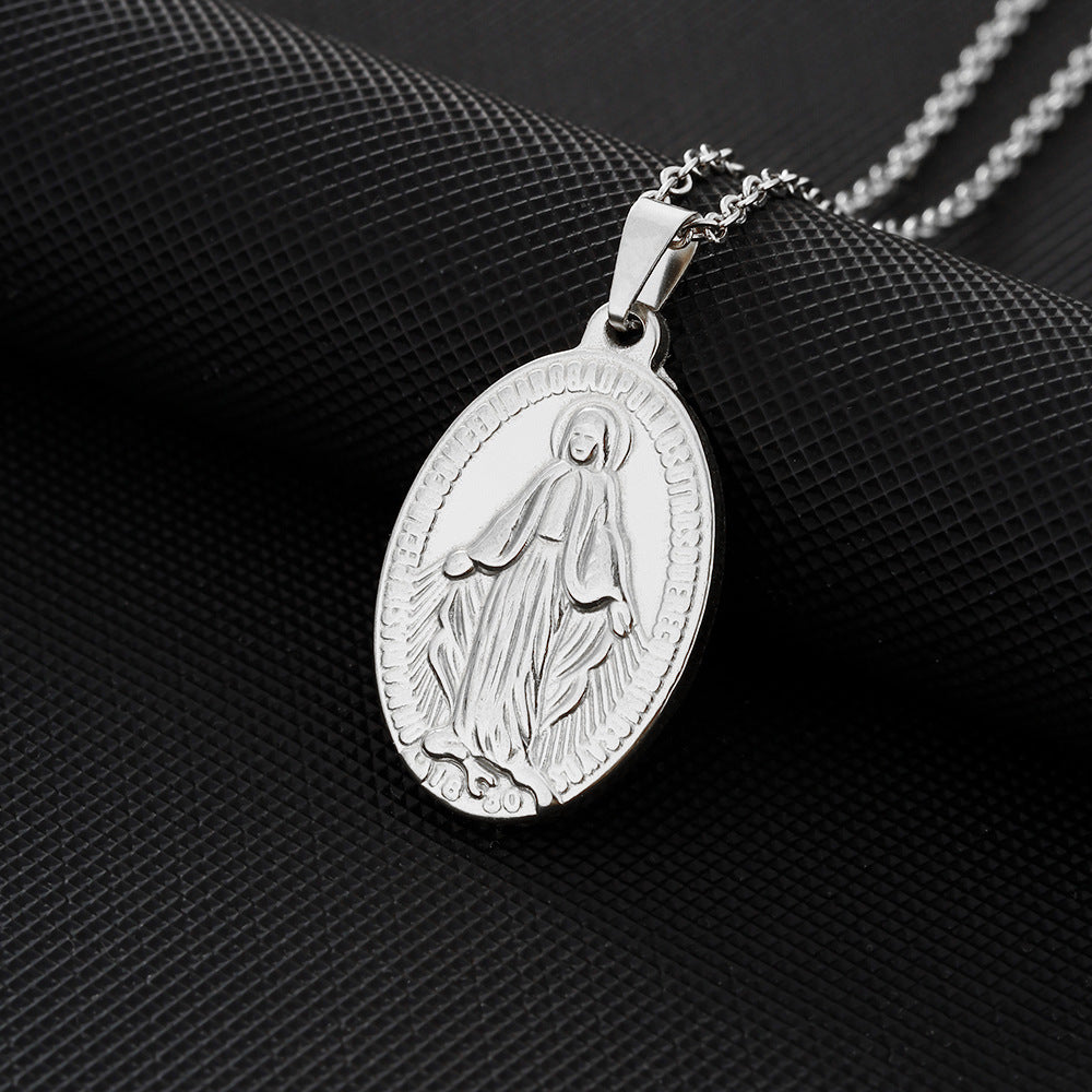 Collana con ciondolo Maria in acciaio inossidabile geometrico vintage con finitura placcata sottovuoto per abbigliamento casual unisex