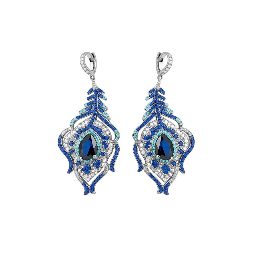 Orecchini geometrici a forma di piuma vintage con intarsio di zirconi da donna