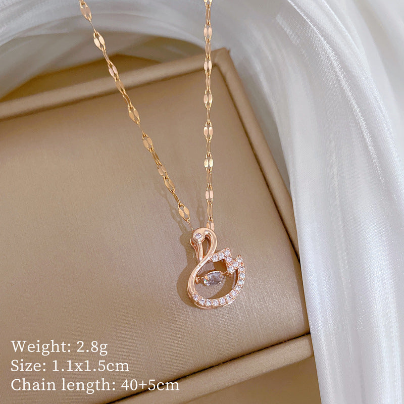 Sweet Elegant Geometric Rhinestone Inlay Titanium Steel Necklace with Brass Pendant Cable Chain for Unisex