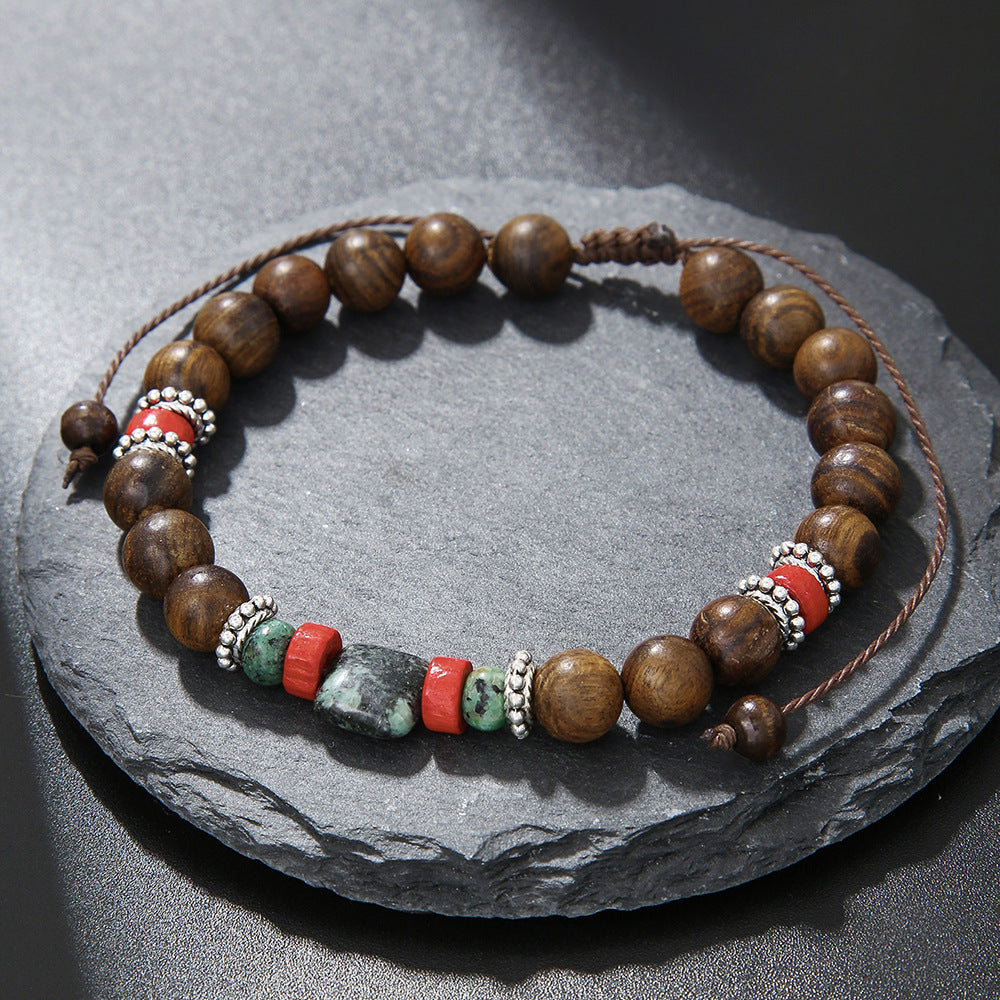 Vintage Casual Geometric Handmade Turquoise Hematite Bracelet for Men and Women
