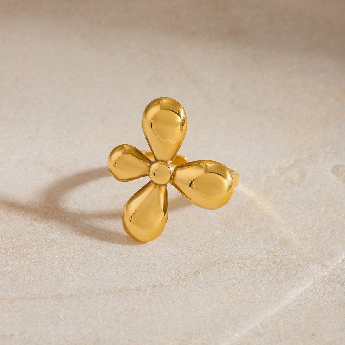 Minimalist Geometric Floral Plated Stainless Steel Ring for Women