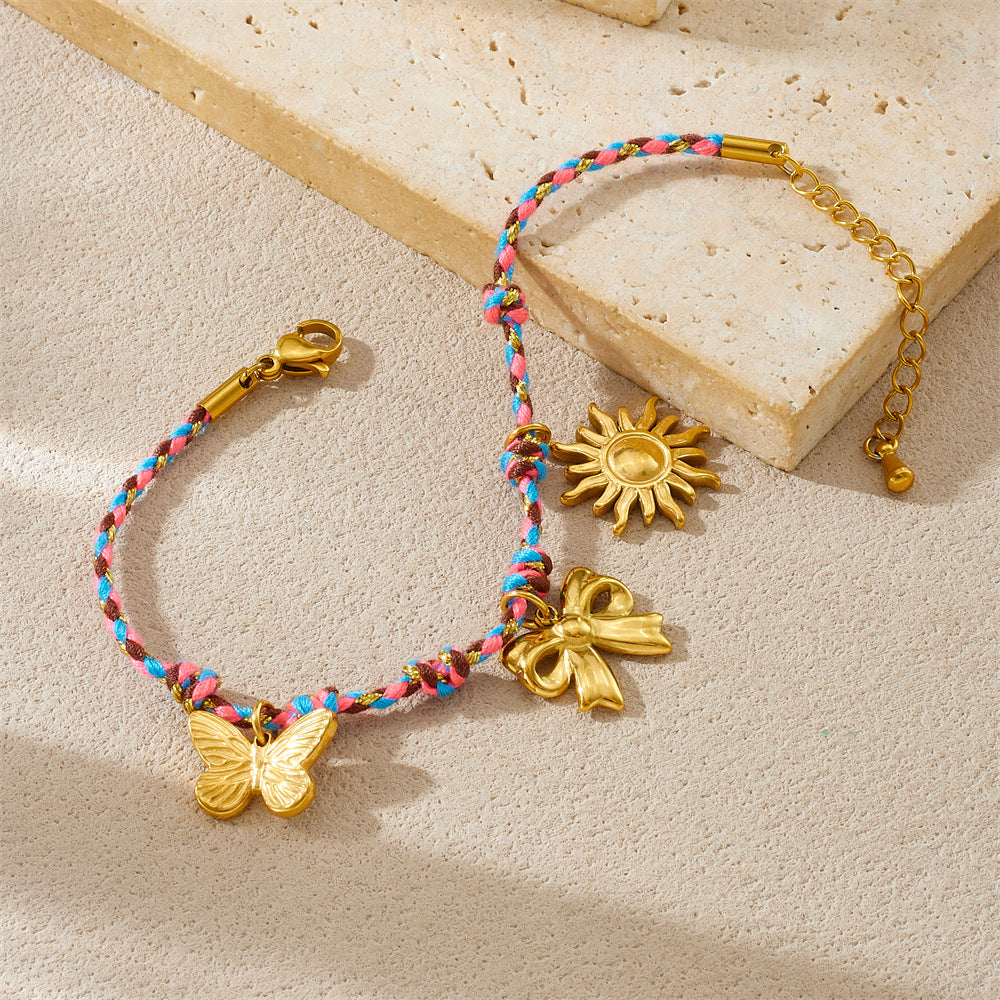 Minimalist Elegant Gold Plated Stainless Steel Bow Bracelet