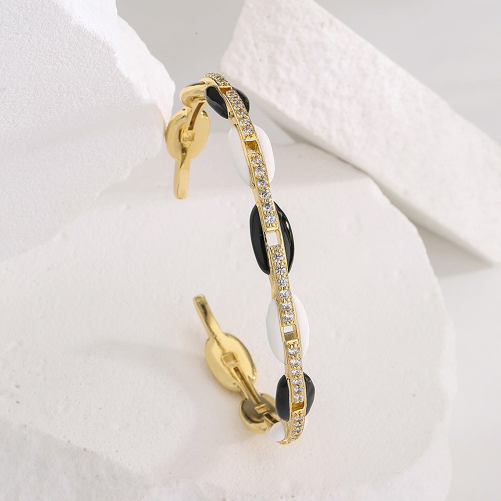 Ins Style Pig Nose Open Bangle Bracelet for Women in Copper with 18K Gold Plating and Colorful Enamel Zirconia