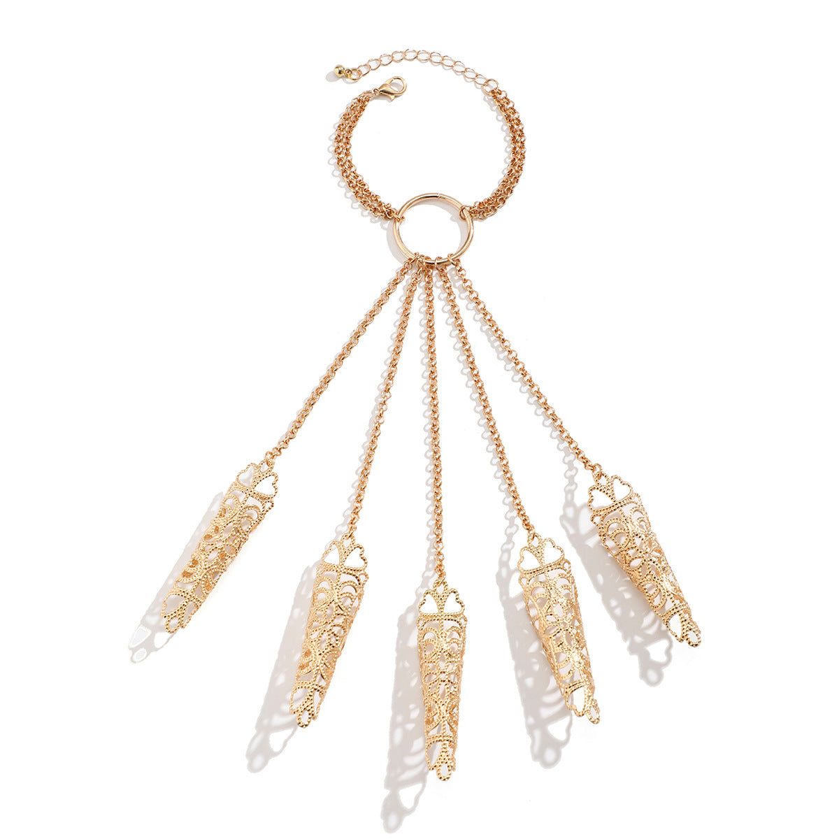 Gothic Punk Plated Alloy Geometric Floral Finger Chain Bracelet for Women