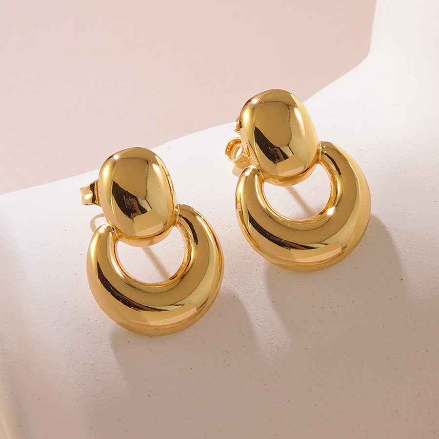 Vintage Geometric Round Stainless Steel Stud Earrings