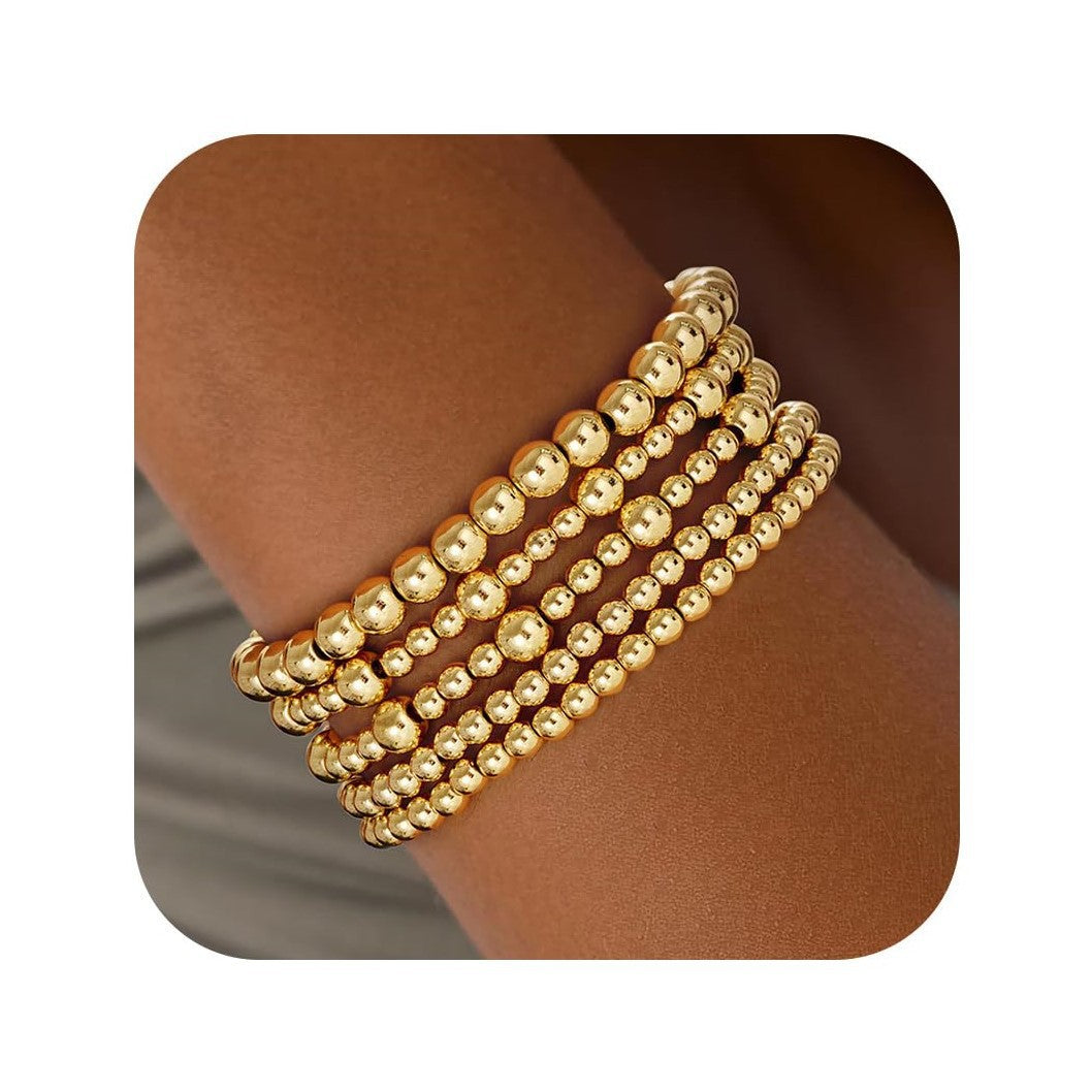 Elegant Geometric Round Hematite Gold Plated Brass Stainless Steel Bracelet Set for Women