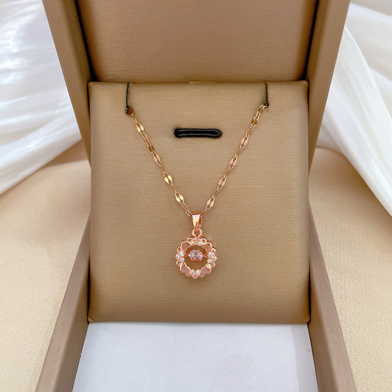 Collana con Pendente Cerchio Geometrico in Acciaio al Titanio di Lusso per Donna con Intarsio di Strass, Catena a Serpente Regolabile 21-50 cm, Stile Medaglione Minimalista Elegante