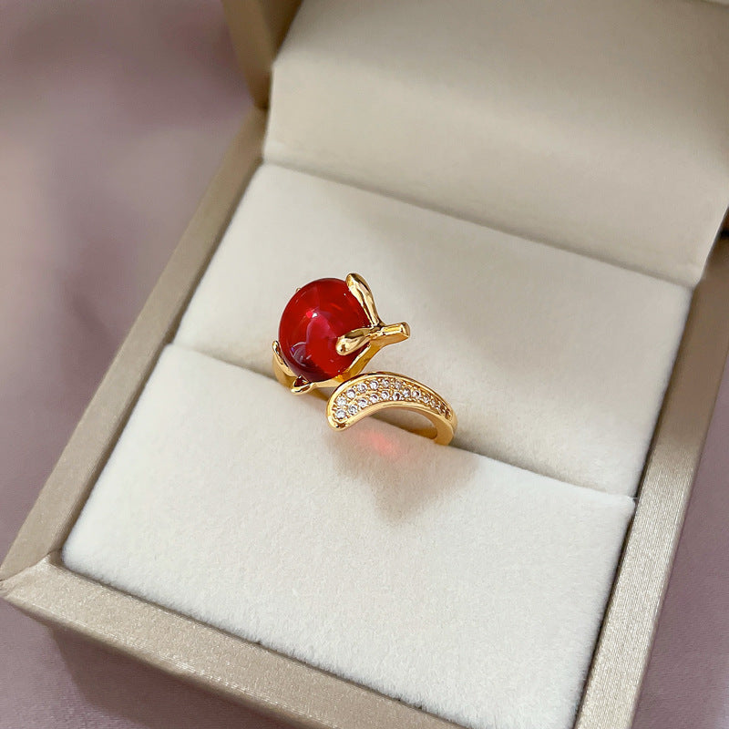 Anillo de zorro de dibujos animados con incrustaciones de diamantes de imitación en latón, diseño de corona ajustable para mujer, acabado antiguo