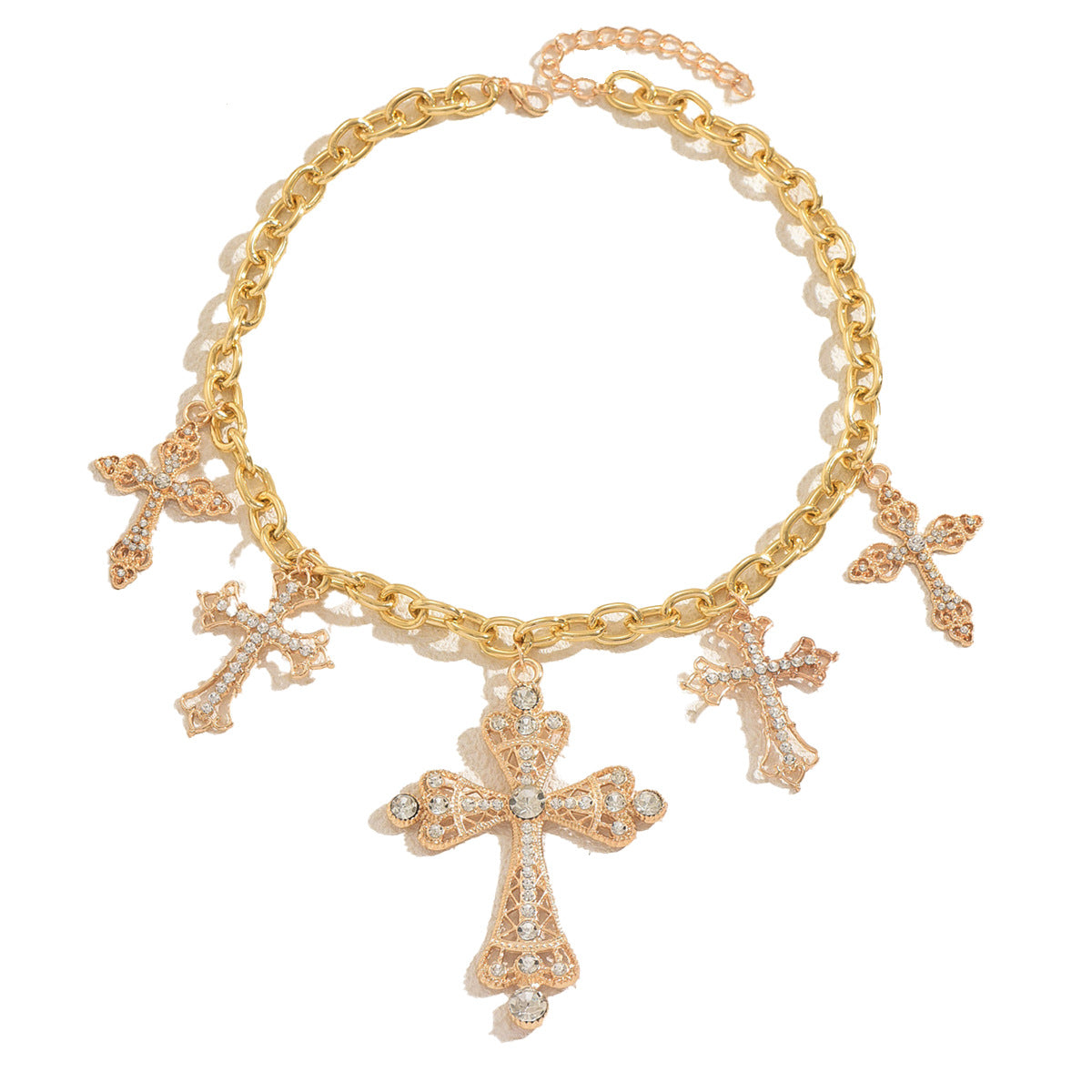 Luxury Geometric Cross Pendant Necklace for Women with Rhinestone Inlay in Zinc Alloy on Standard Chain