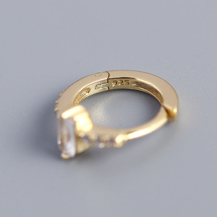 Minimalist Elegant 925 Sterling Silver Rectangle Geometric Inlaid Cubic Zirconia Hoop Earrings