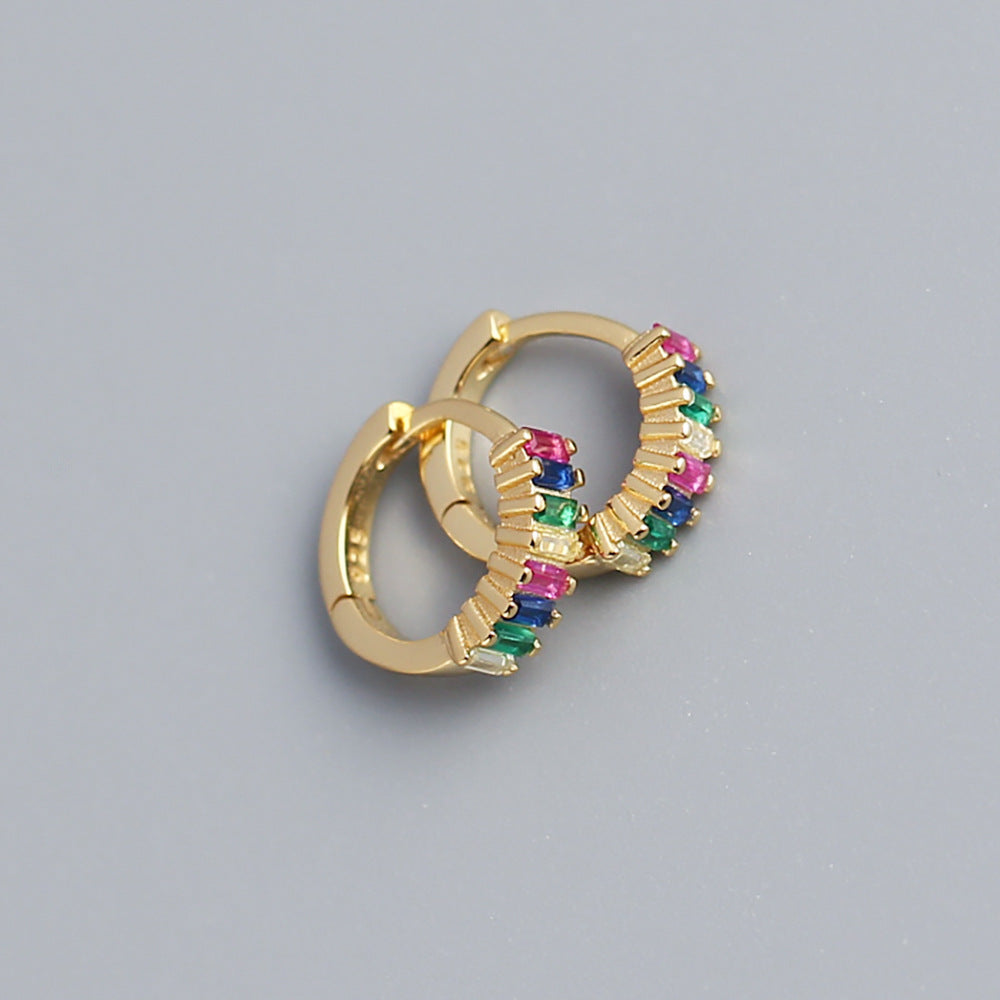 Pendientes de tuerca de plata esterlina 925 con incrustaciones geométricas de diamantes de imitación para hombres y mujeres unisex