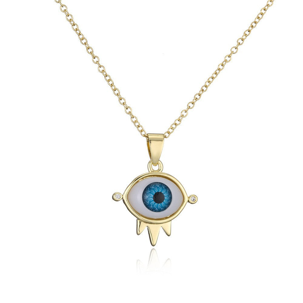 Personalized Geometric Eye Pendant Necklace 18K Gold Plated Brass with Cubic Zirconia Inlay Cable Chain for Women