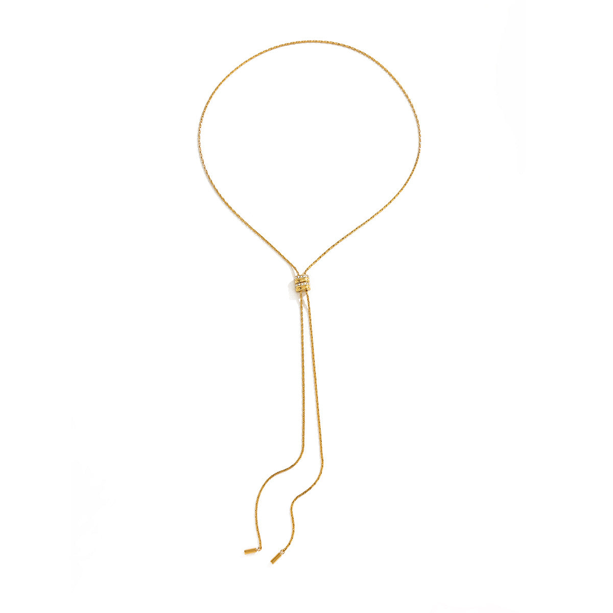 Minimalist Luxury Geometric Rhinestone Inlaid Stainless Steel Necklace PVD Plated Adjustable Fine Chain for Women