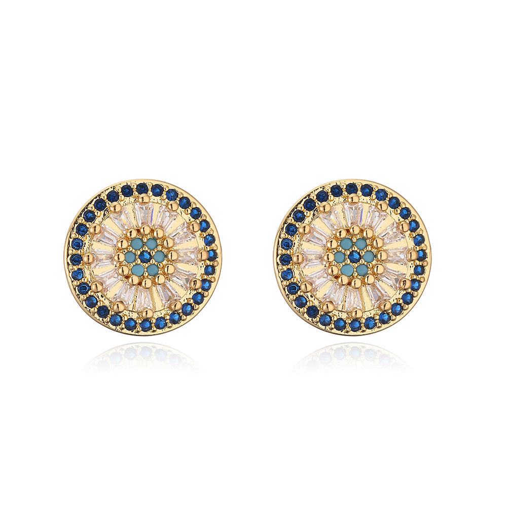 Geometric Women's Earrings in Copper with 18K Gold Plating and Micro-Paved Zirconia