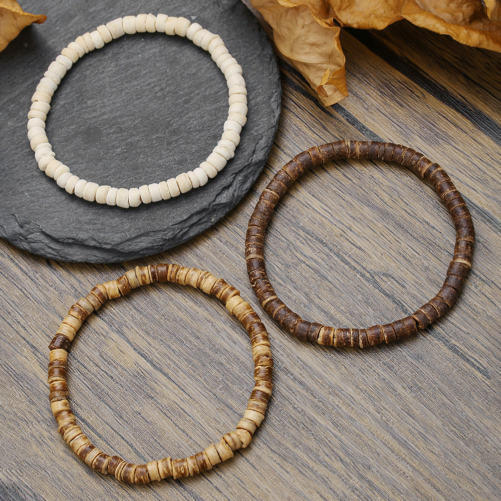Vintage Bohemian Geometric Wood and Gemstone Bracelet for Men and Women