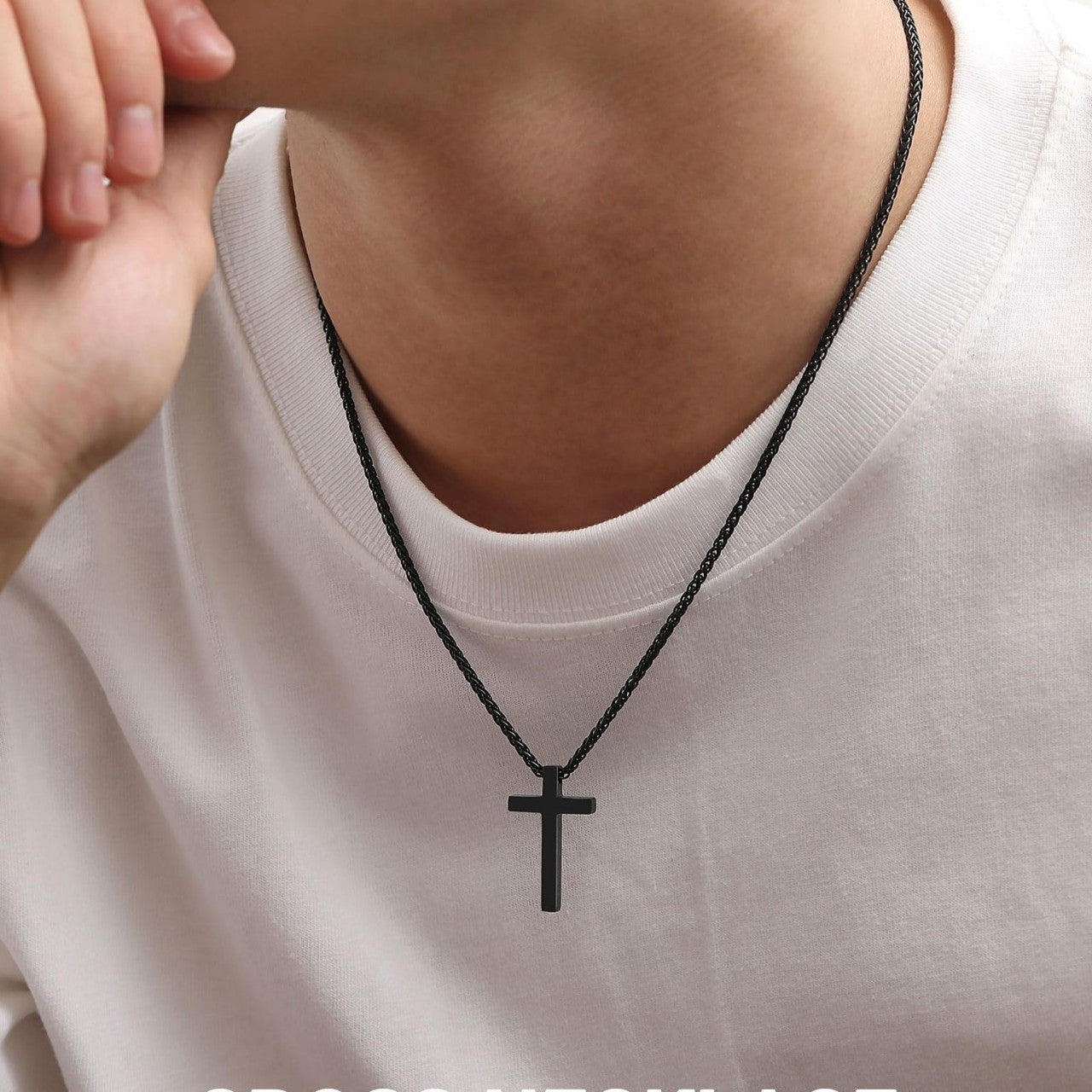 Streetwear Stainless Steel Plated Cross Pendant Necklace Snake Chain Unisex