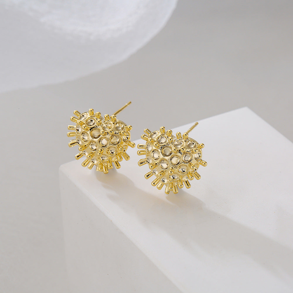 18K Gold Plated Brass and 925 Sterling Silver Post Heart Stud Earrings for Women