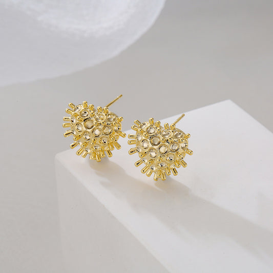18K Gold Plated Brass and 925 Sterling Silver Post Heart Stud Earrings for Women