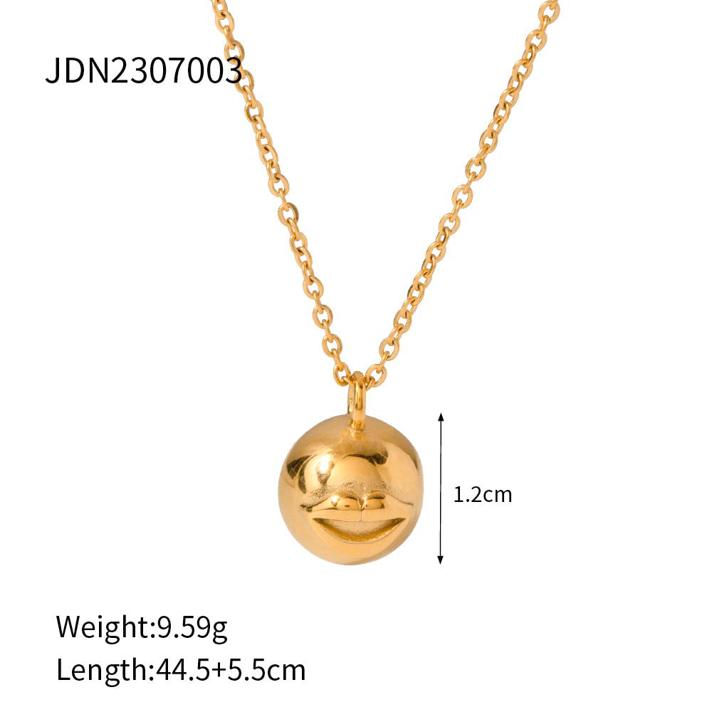 Ins Style Geometric Evil Eye Round Ball Pendant Necklace in Titanium Steel with 18K Gold Plated Stainless Steel Beaded Chain for Women