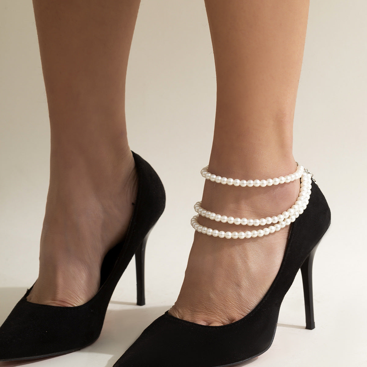 Bohemian Geometric Resin Woven Pearl Multi-layer Tassel Anklet for Women