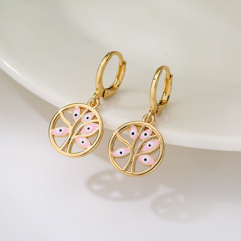 Geometric Eye-Shaped Earrings for Women Made of Brass with 18K Gold Plating and Enamel Finish