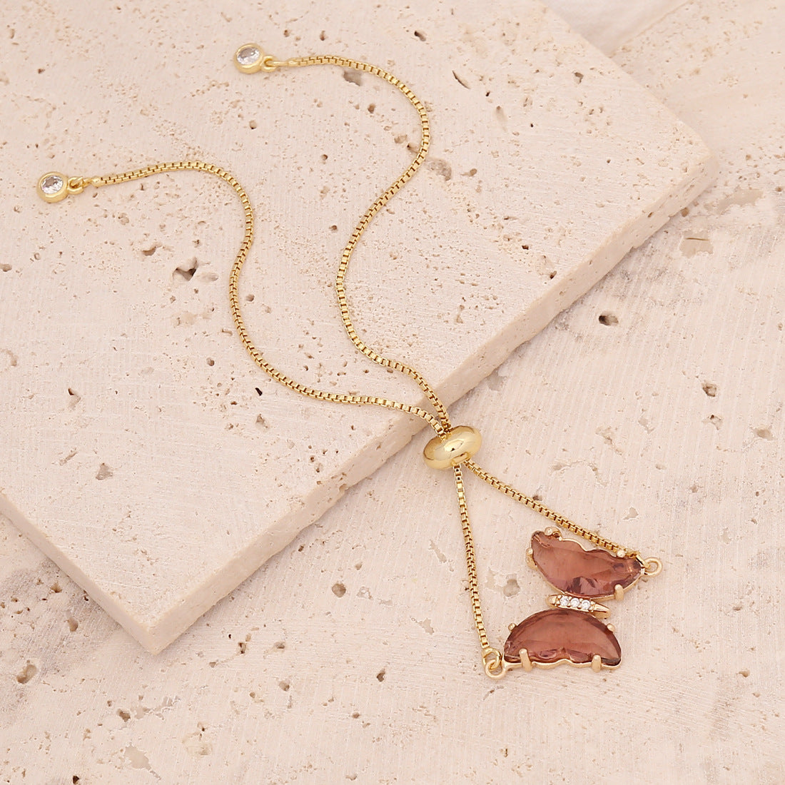 Sweet 18K Gold Plated Butterfly Brass Bracelet