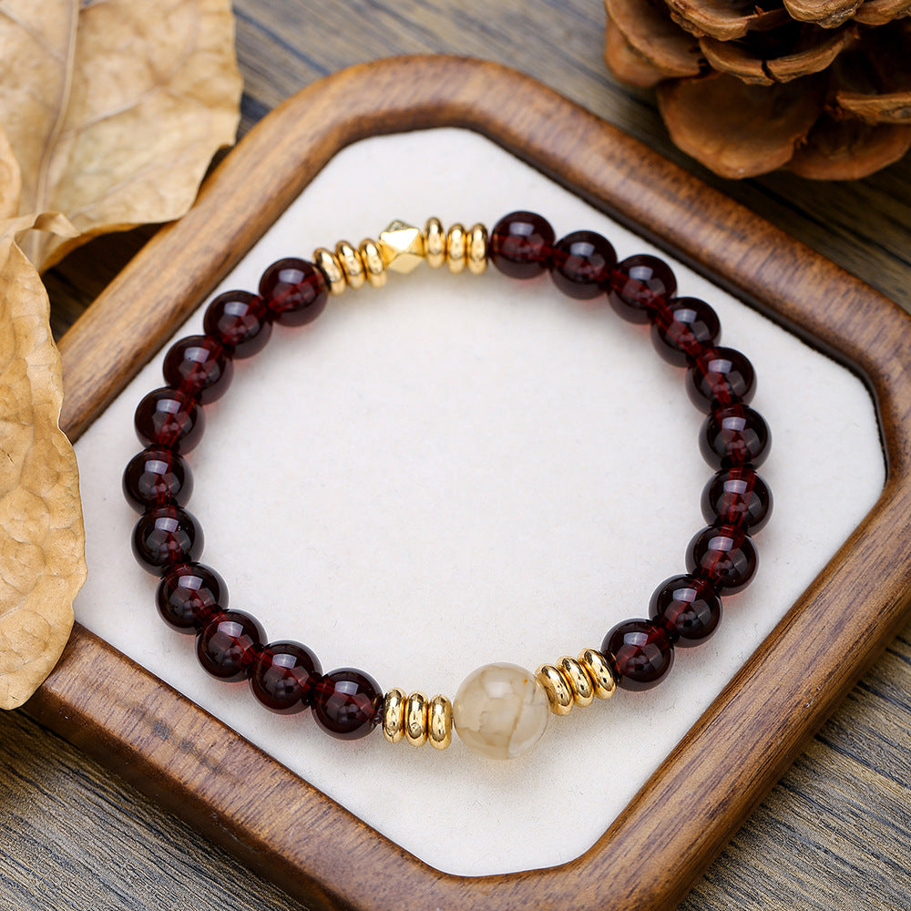 Casual Round Floral Gemstone Beaded Bracelet for Men and Women