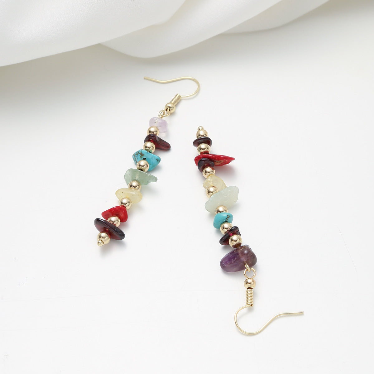 Fashion OL Geometric Alloy Stud Earrings with Micro-Pave Setting of Colorful Natural Stones