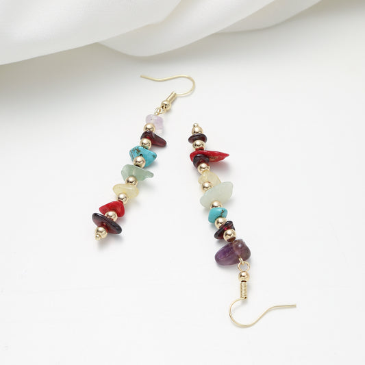 Fashion OL Geometric Alloy Stud Earrings with Micro-Pave Setting of Colorful Natural Stones
