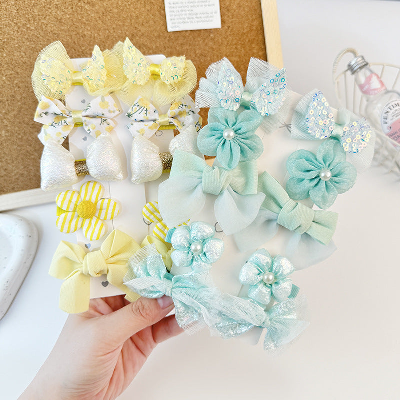 Lindas pinzas para el cabello de niña con forma de lazo y estampado floral hechas de tela de tul para trajes estilo Hanfu