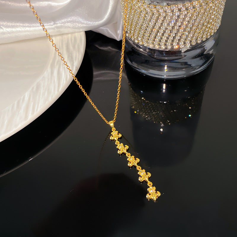 Micro-Paved Cubic Zirconia Star Floral Tassel Titanium Steel Necklace for Women