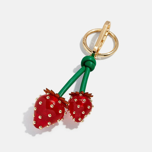 Plated Resin Fruit Keychain Bag Charm with Strawberry and Avocado Design