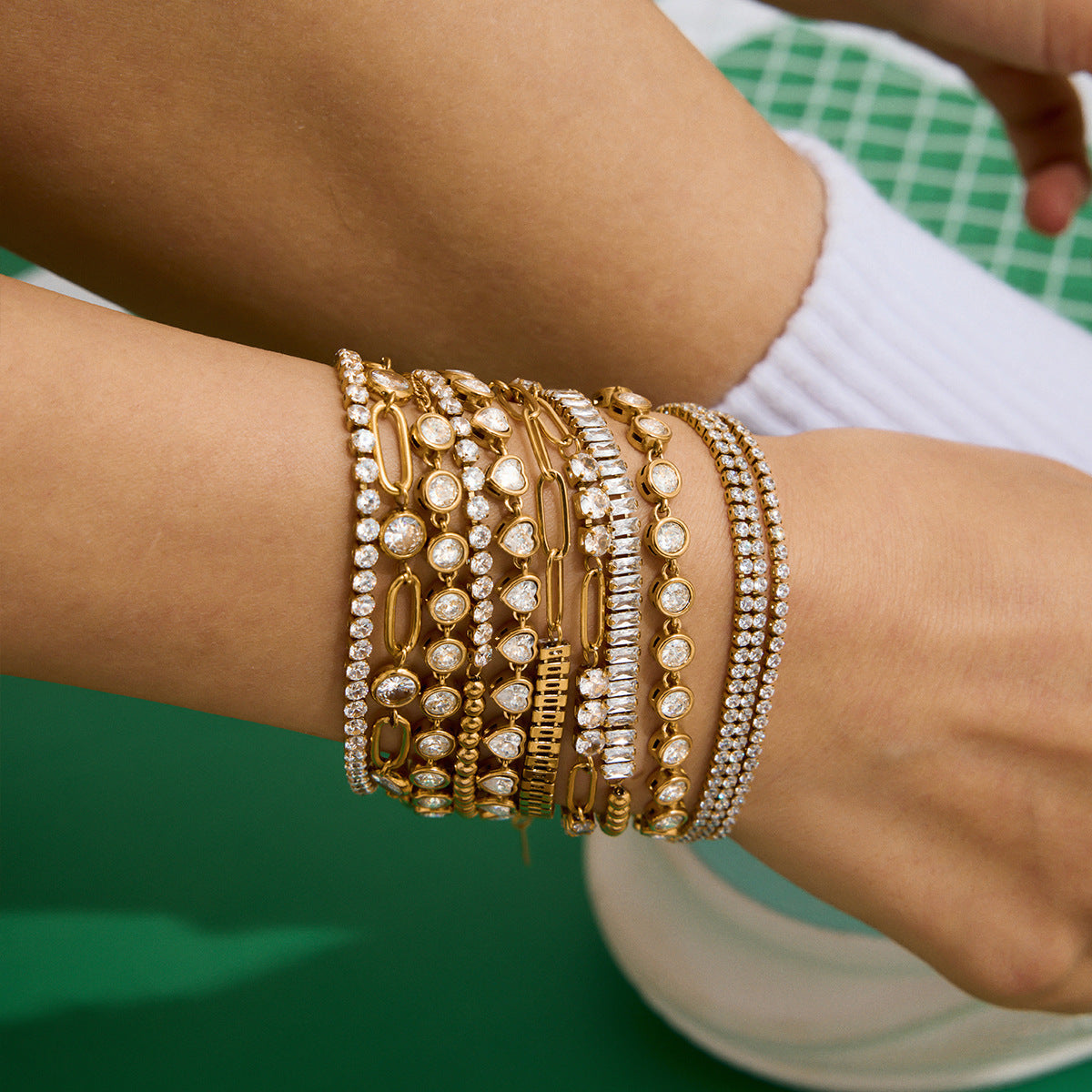 Minimalist Geometric Stainless Steel Tennis Bracelet with Plating Finish for Women Luxury Layering Jewelry