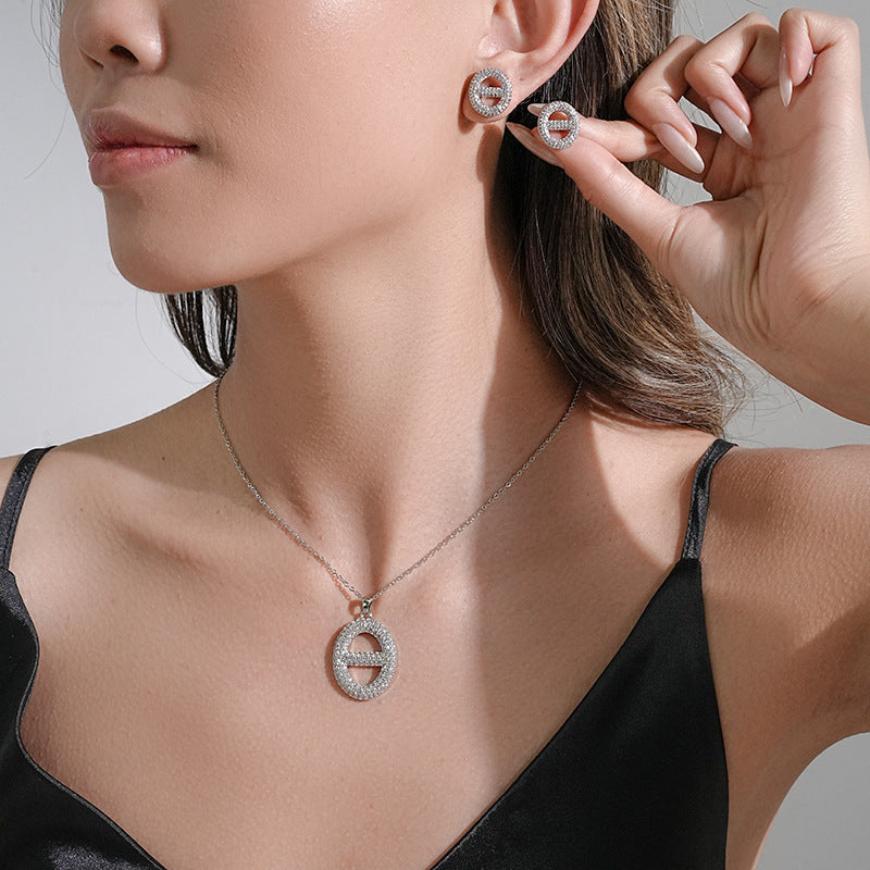 Minimalist Geometric Locket Necklace in Titanium Steel with Micro-Paved Zirconia and Gold Plating for Women