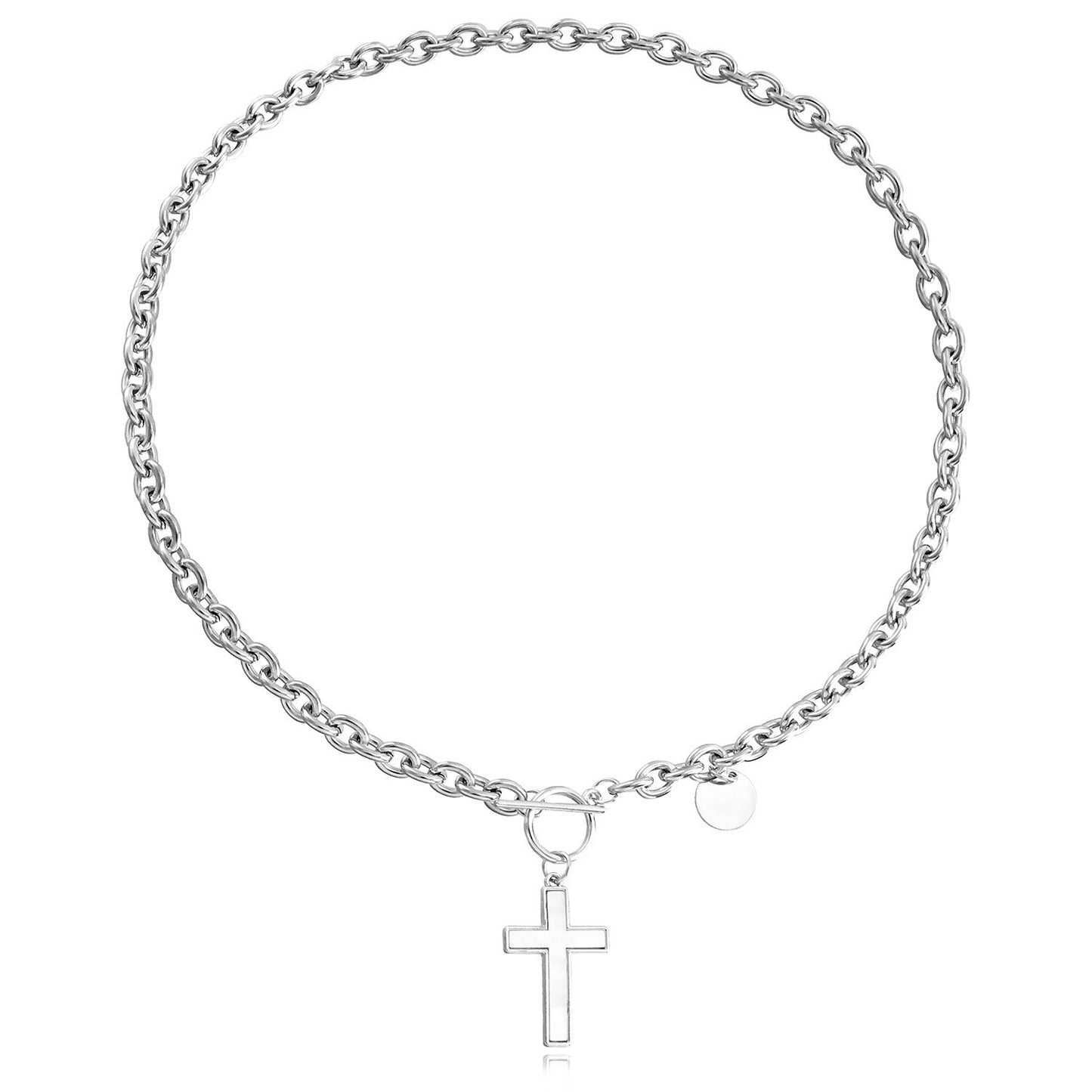 INS Style Heart and Cross Pendant Necklace for Women Alloy Chain with Electroplated Finish