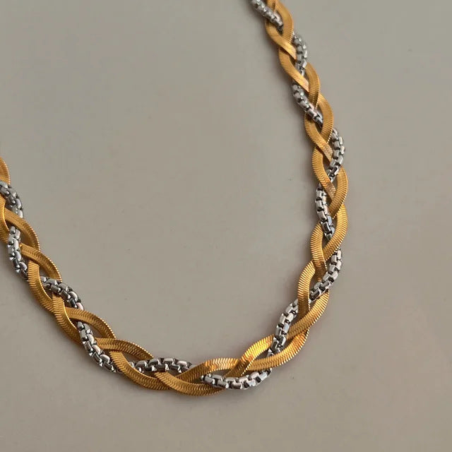 Collana girocollo da donna con catena a serpente in acciaio al titanio a forma di U, stile francese vintage, placcata oro