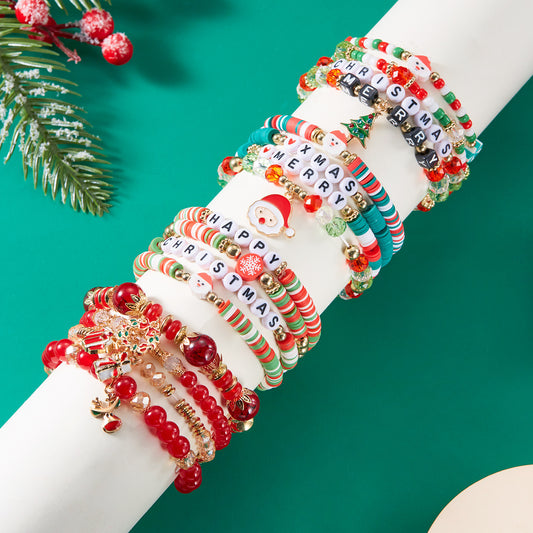 Christmas Cartoon Character Resin Bracelet Set with Snowflake Reindeer Bell Santa Claus Elements Casual Unisex Jewelry