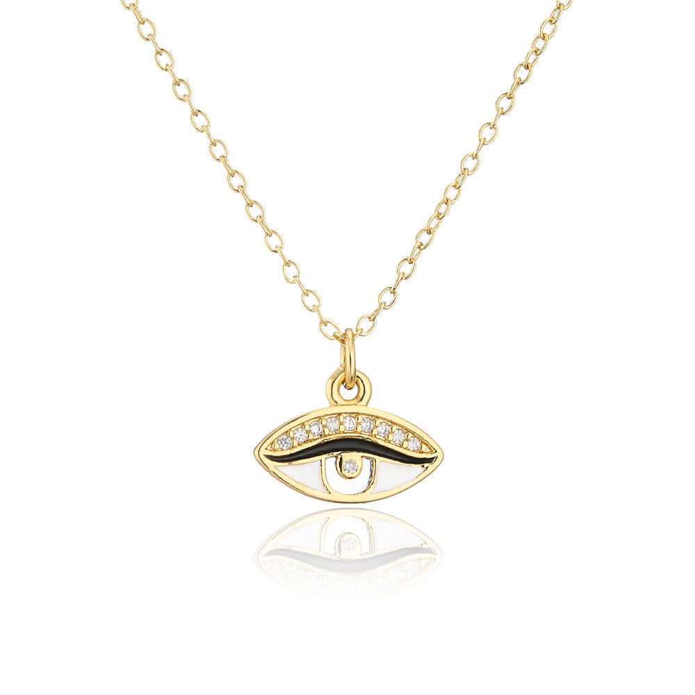 Geometric Drip Oil Brass Gold Plated Cubic Zirconia Eye Pendant Necklace for Women