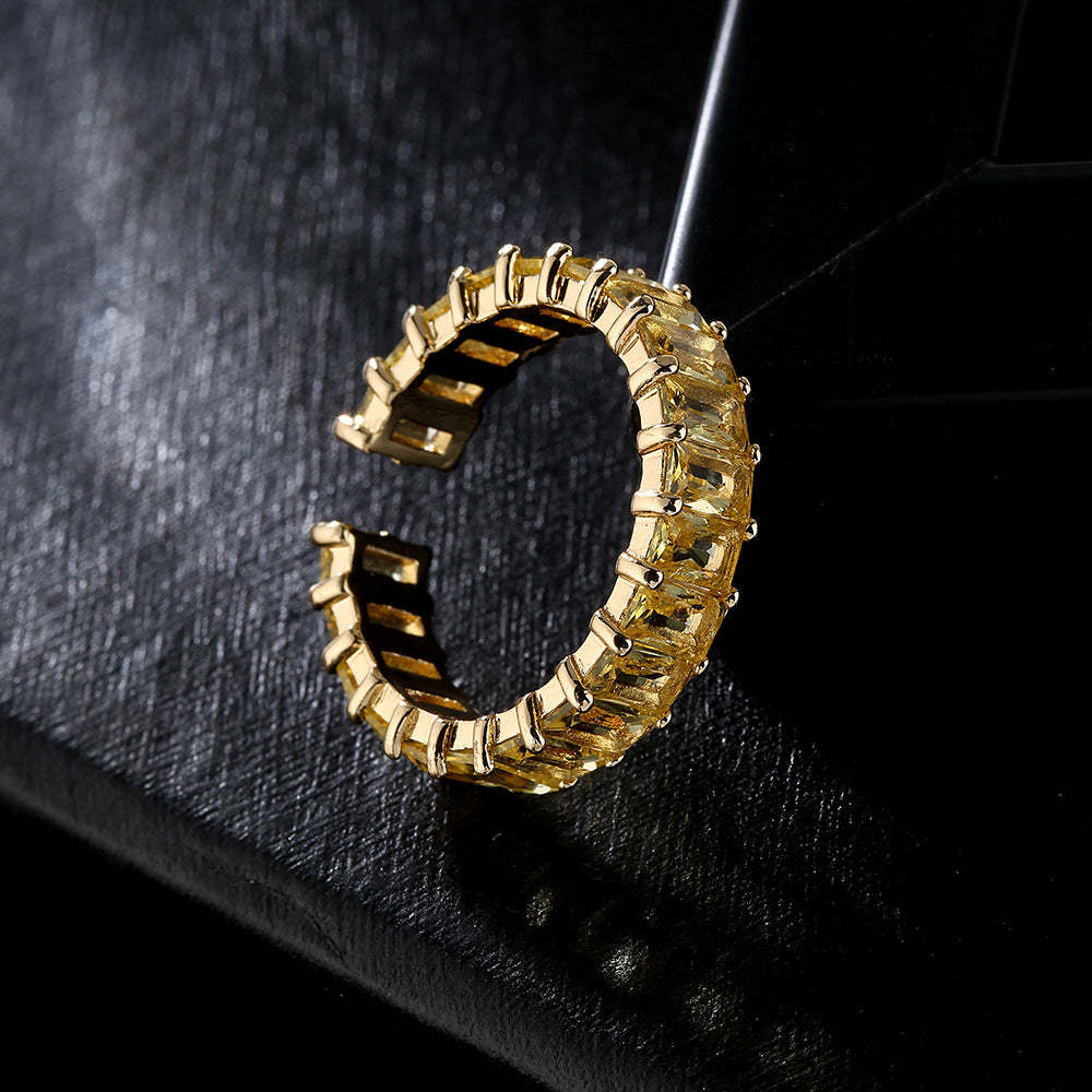 Anello da donna aperto geometrico casual in rame con zirconi micro-pavé