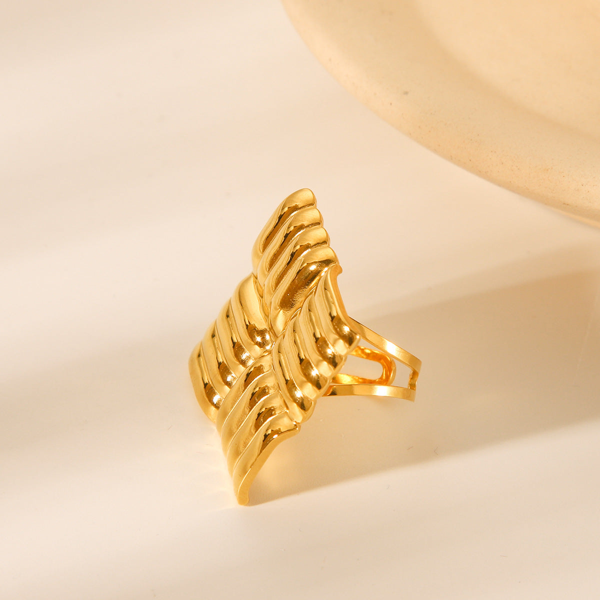 Trendy Geometric Square Textured Ring 18K Gold Plated Stainless Steel Women Jewelry