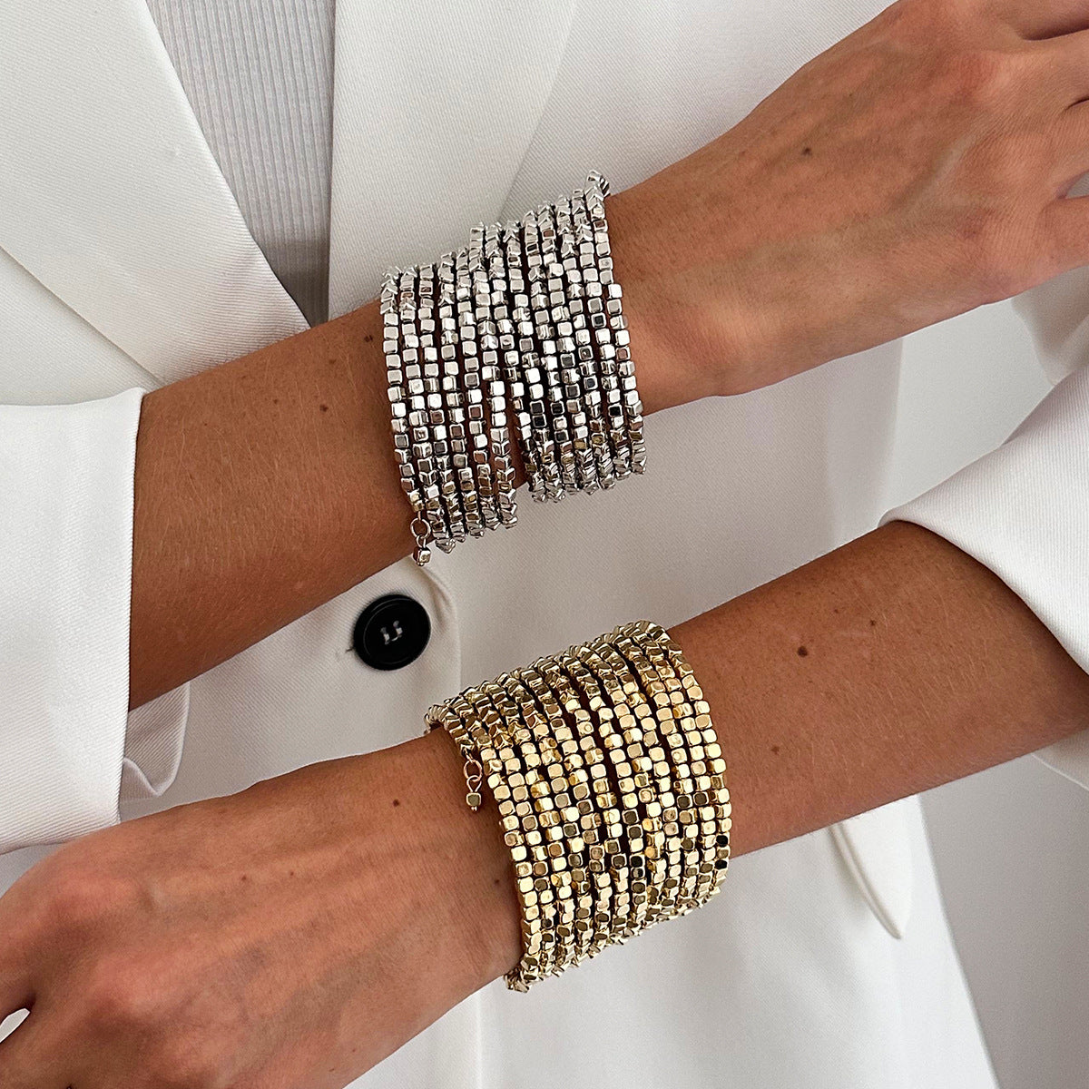 Luxury Gold Plated Brass Square Geometric Multi-layer Bracelet