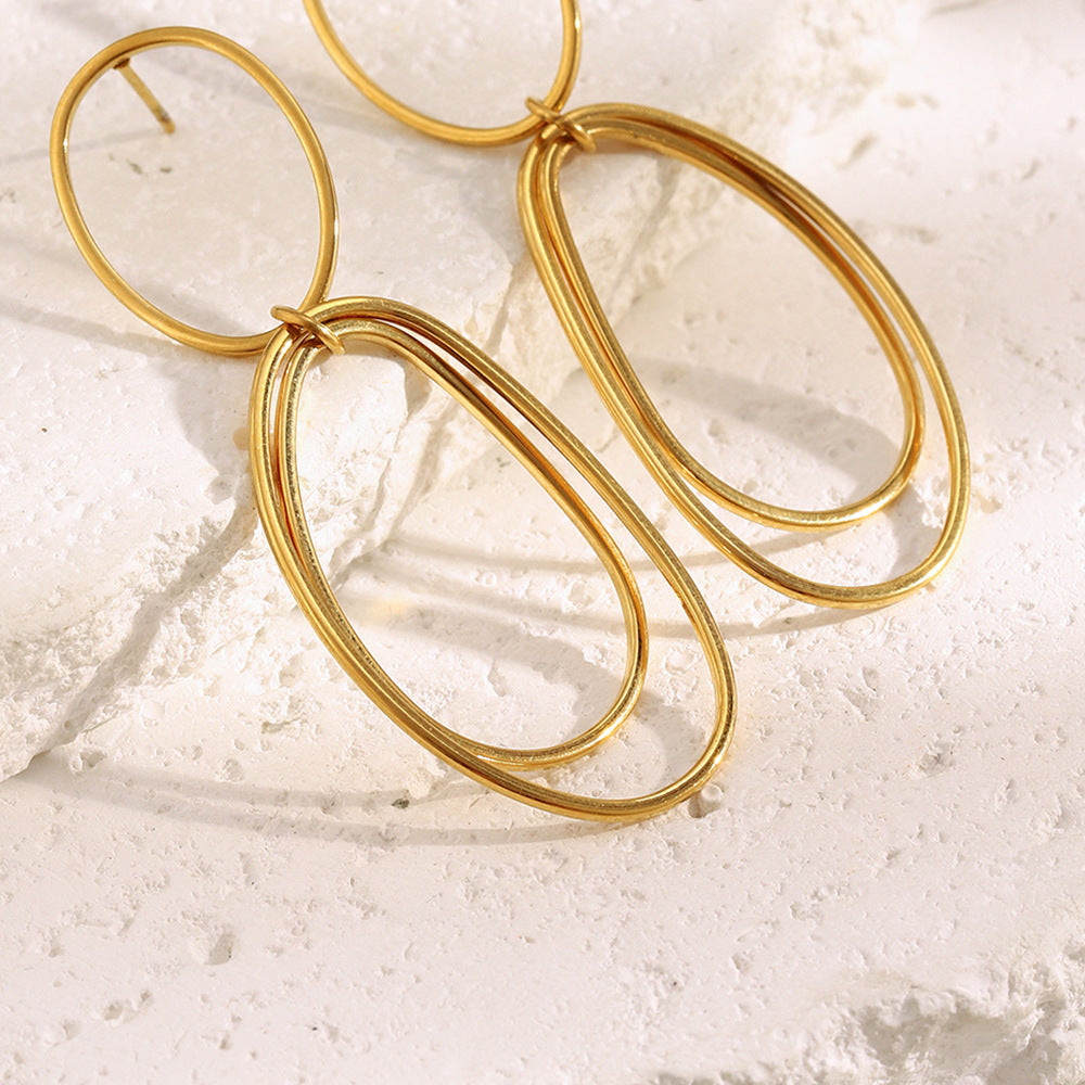 Orecchini Minimalisti Geometrici in Acciaio Inossidabile con Placcatura in Oro 18K da Donna