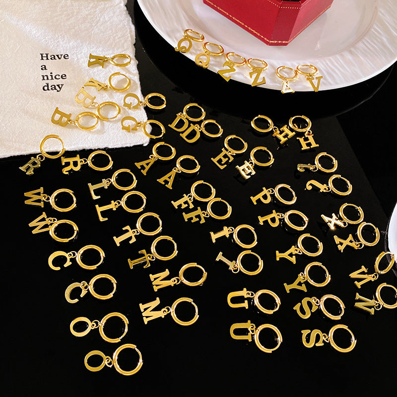 Minimalist Luxury Letter Brass Plated Earrings with Stainless Steel Posts for Women
