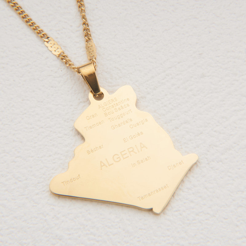 Minimalist Map City Pendant Necklace for Unisex in Stainless Steel with Titanium Steel Charm and Electroplated Finish