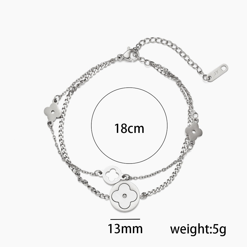 Minimalist Clover-Shaped Titanium Steel Bracelet with Hollow-Out Design and Hypoallergenic Electroplated Finish
