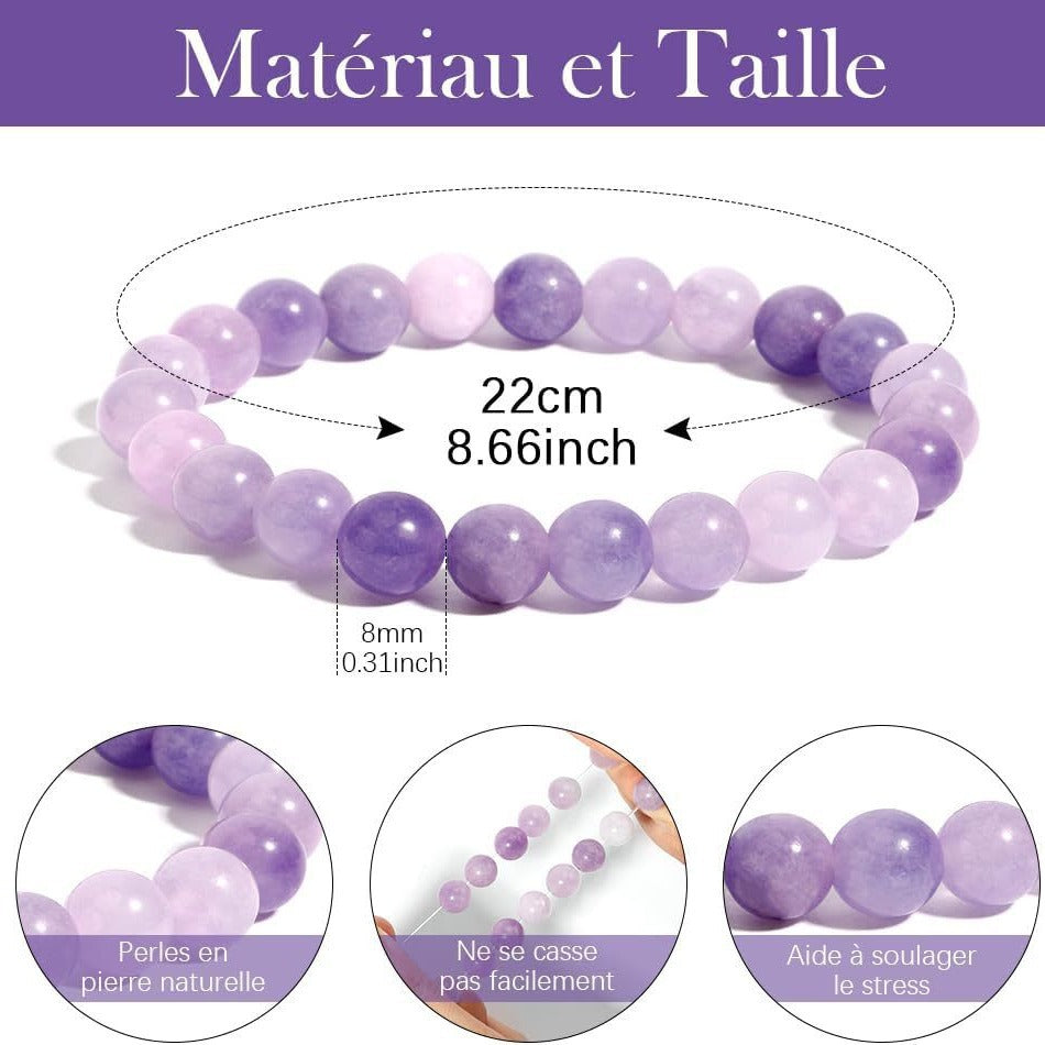 8mm Natural Stone Beaded Bracelet with Amethyst, Amazonite, Strawberry Quartz and Agate for Unisex