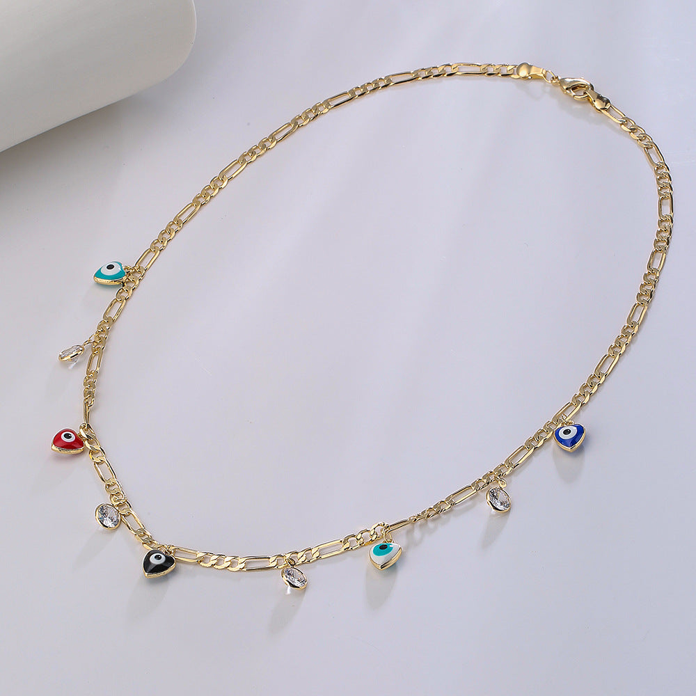 Minimalist Geometric Evil Eye Pendant Necklace in Copper with Enamel Finish for Women