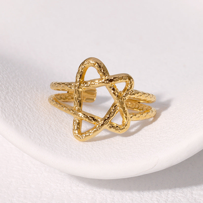 Anello aperto da donna a stella minimalista in acciaio inossidabile con finitura placcata