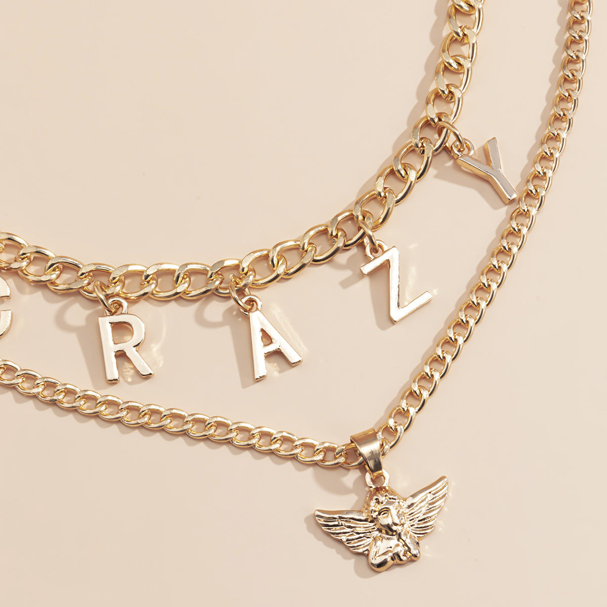 Collar con colgante de borla con letra vintage para mujer, con cadena de aleación geométrica y acabado chapado