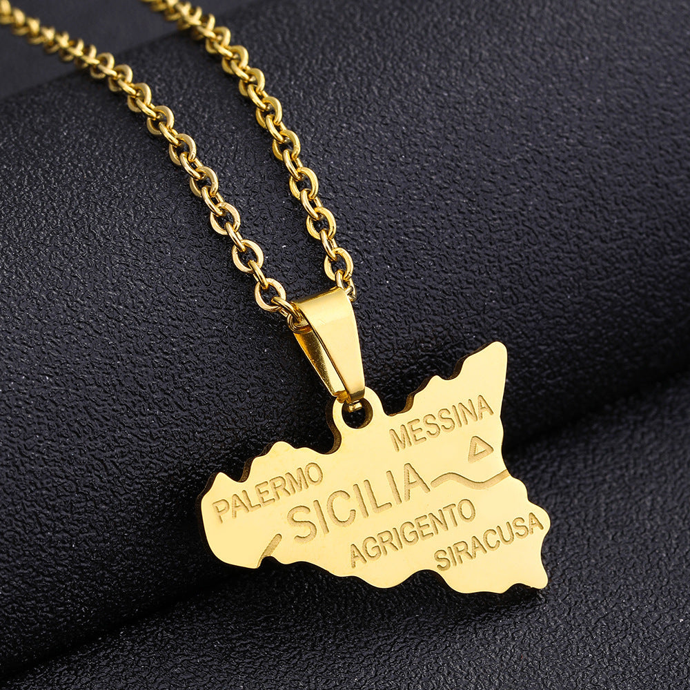 Collar con colgante geométrico de acero inoxidable con dije de acero de titanio y acabado chapado para mujeres y hombres